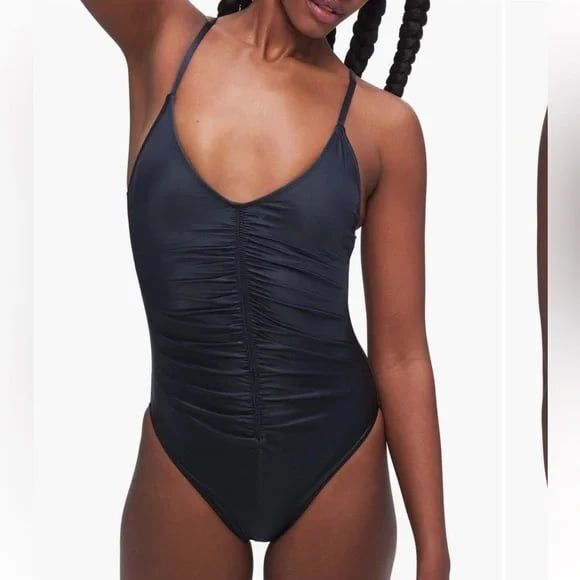Good American Ruched One Piece Swimsuit Black Size 1 - Picture 1 of 12